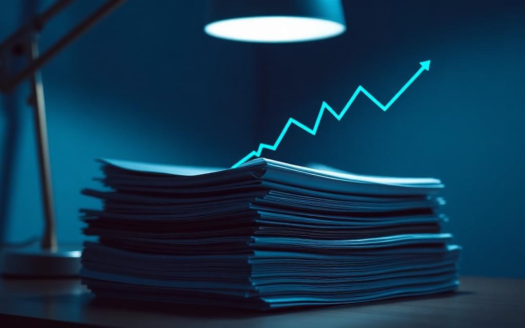 Stack of finance documents with a residual value graph overlaid